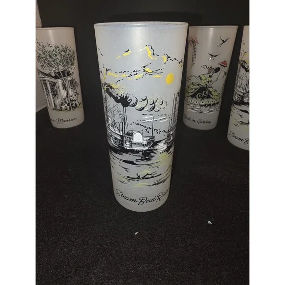 Vintage Libbey Frosted Glasses Set of 6 - Southern Hospitality Plantation Scenes - Picture 5 of 16
